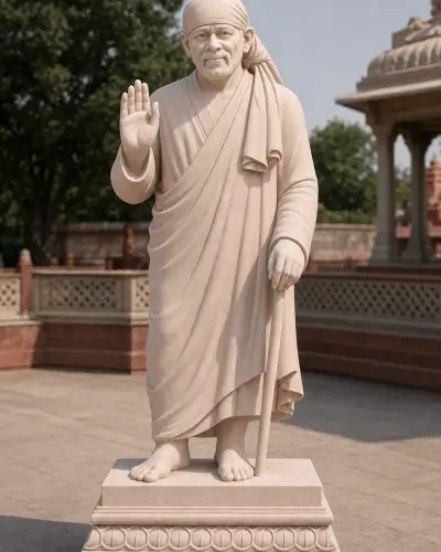 Dholpur Pink Sandstone Standing Sai Baba for a Mandir Courtyard, 60 in