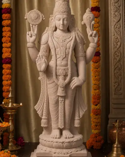 Handcrafted Dholpur Pink Sandstone Venkateswara Statue with Alankaram, 2ft