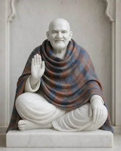 Hand-Painted Makrana White Marble Neem Karoli Baba Ashirwad Murti 24in