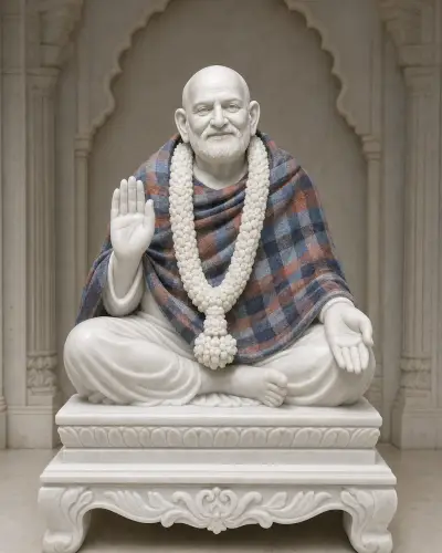 Hand-Painted Makrana White Marble Kainchi Dham Neem Karoli Baba Darshan Murti 36in