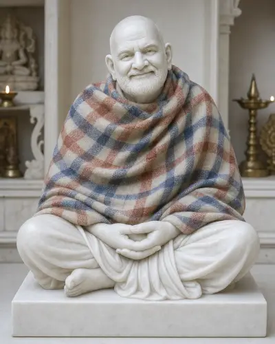 Hand-Painted Makrana White Marble Neem Karoli Baba Darshan Murti 18in