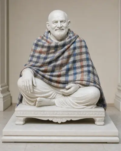 Hand-Painted Makrana White Marble Neem Karoli Baba on Takhat 30in