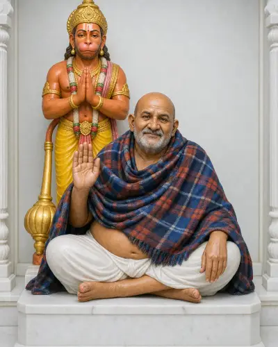 Hand-Painted Makrana White Marble Neem Karoli Baba with Hanuman 30in