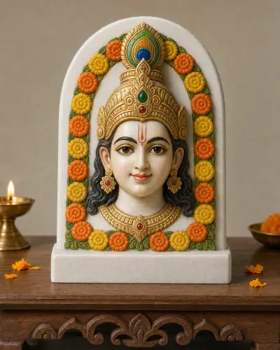 Handcrafted Hand-Painted Marble Dust Khatu Shyam Ji Shish Darshan Murti, 6in