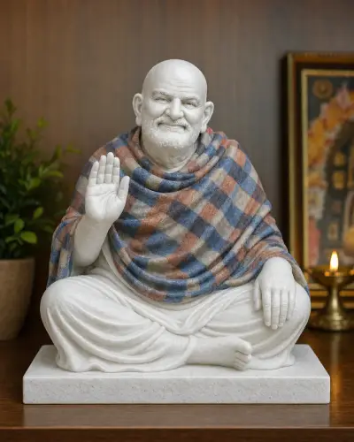 Hand-Painted Marble Dust Neem Karoli Baba Ashirwad Murti 9in