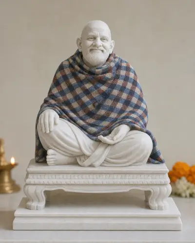 Hand-Painted Marble Dust Neem Karoli Baba on Takhat 12in