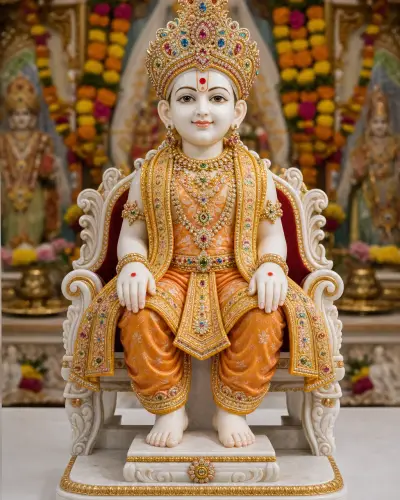 Handcrafted Hand-Painted Marble Ghanshyam Maharaj Seated Murti, 18in