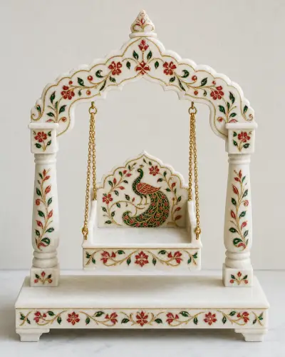 Hand-Painted Meenakari Marble Jhula for Laddu Gopal, 14 in