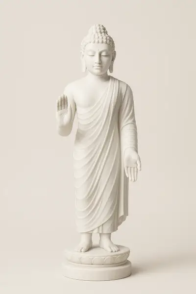 Handcrafted Standing Marble Buddha Statue in Abhaya Mudra