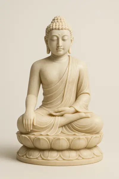 Handcrafted Beige Marble Buddha Statue in Bhumisparsha Mudra