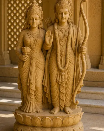 Handcrafted Jaisalmer Sandstone Ram-Sita Pair on Lotus Base, 30 Inches