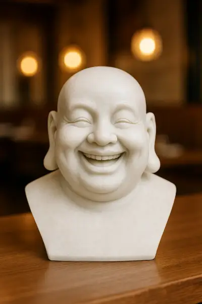 Handcrafted Vietnam White Marble Buddha Statue – Laughing Bust