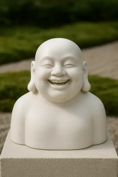 Handcrafted Vietnam White Marble Buddha Statue – Laughing Bust, 1ft