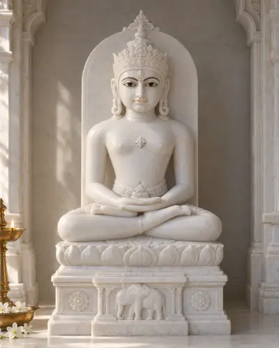 Makrana White Marble Ajitnath Bhagwan Murti, 21in