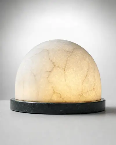 Makrana Marble Backlit Moon Dome Lamp, 12in
