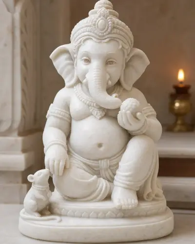 Makrana White Marble Bal Ganesh Statue, 12 in