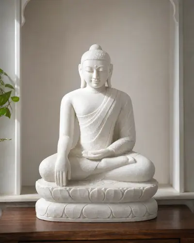 Makrana White Marble Bhumisparsha Buddha Statue, 24 in