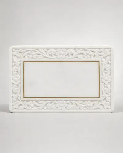 Makrana White Marble Nameplate with Brass Inlay, 14in
