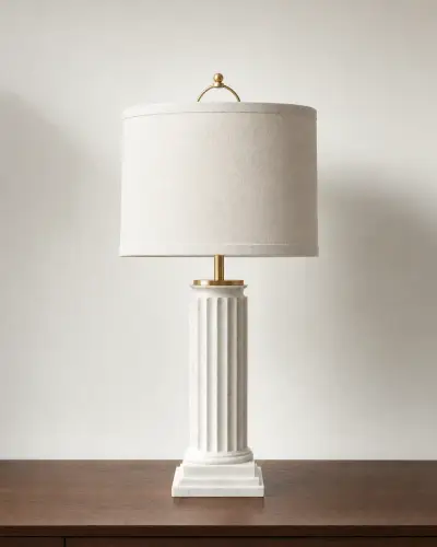 Makrana White Marble & Brass Table Lamp, 18in