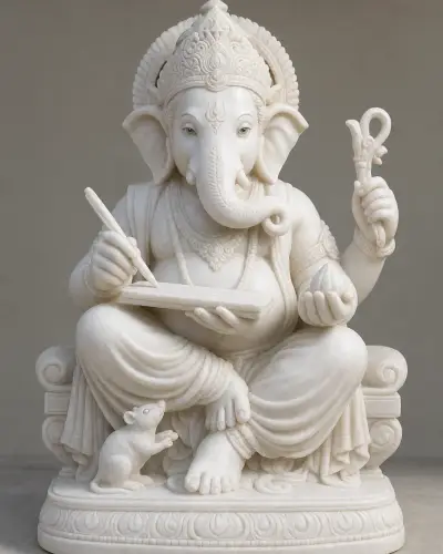Makrana White Marble Ekadanta Ganesh (Scholar) Statue, 18 in