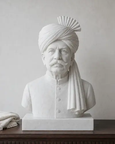 Custom Marble Bust Statue of an Elder in a Rajasthani Safa 21in