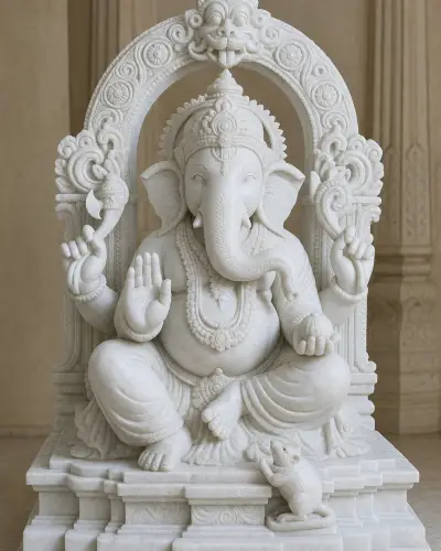 Makrana White Marble Ganesh on Prabhavali Arch, 3 ft