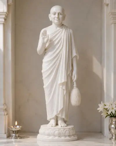 Makrana White Marble Gautam Swami Murti, 15in