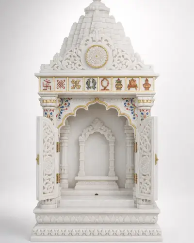 Hand-Painted Makrana White Marble Jain Ghar Derasar — 21 in