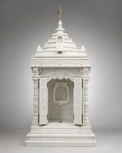 Makrana White Marble Jain Ghar Derasar with Shikharbandhi Top — 24 in