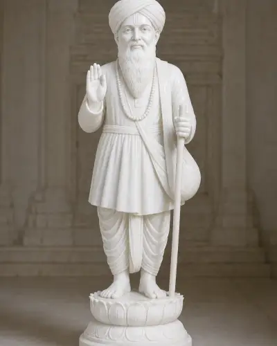 Makrana White Marble Jalaram Bapa on Lotus Plinth 36in