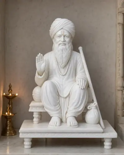 Makrana White Marble Seated Jalaram Bapa Blessing Murti 18in
