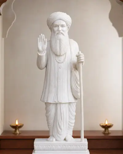 Makrana White Marble Jalaram Bapa Standing Ashirwad Murti 24in