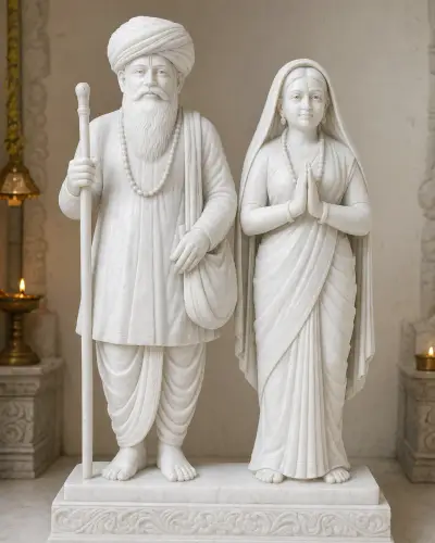 Makrana White Marble Jalaram Bapa and Virbai Ma Pair 24in