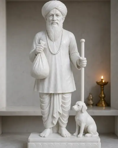 Makrana White Marble Jalaram Bapa with Sadavrat Dog 16in