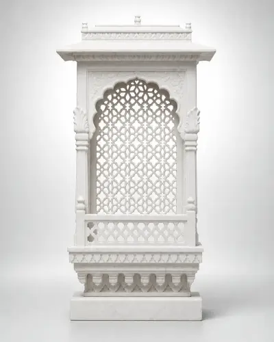 Makrana Marble Jharokha Window with Pierced Jali, 14in