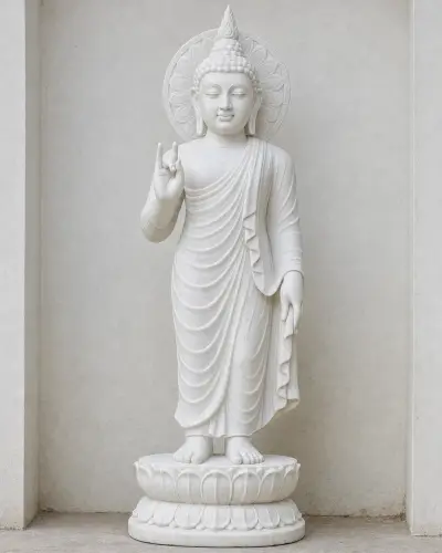 Makrana White Marble Karana Mudra Buddha Statue, 24 in