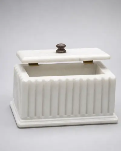 Makrana White Marble Keepsake Box with Wooden Knob, 7in