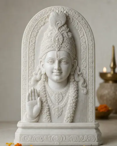 Handcrafted Makrana White Marble Khatu Shyam Ji Shish Darshan Murti, 12in