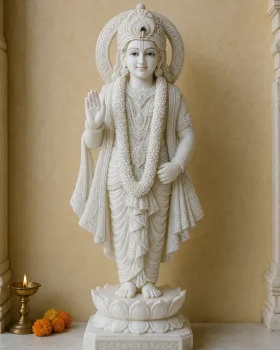 Handcrafted Makrana White Marble Khatu Shyam Ji Standing Darbar Murti, 24in