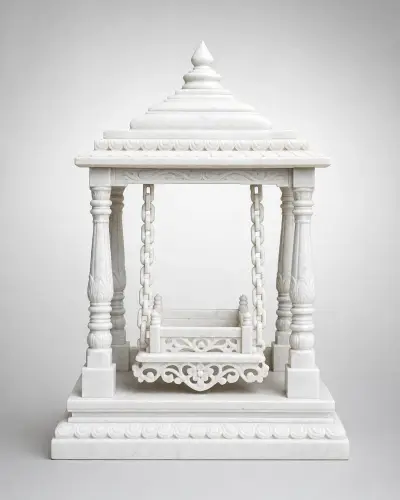 Makrana White Marble Jhula for Laddu Gopal with Pillared Pavilion, 18 in