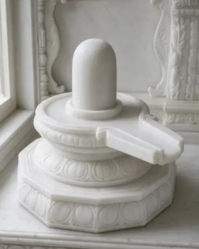 Handcrafted Makrana White Marble Shiva Lingam on Lotus Yoni Base, 30in