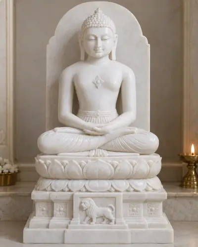 Makrana White Marble Mahavir Swami Murti, 15in