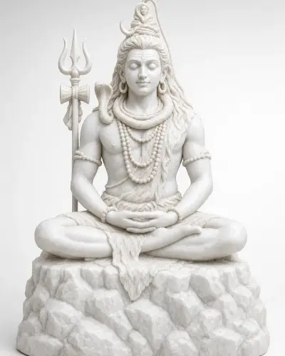 Handcrafted Makrana White Marble Meditating Shiva on Kailash, 24in