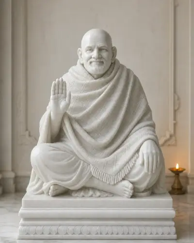 Makrana White Marble Neem Karoli Baba Ashirwad Murti 24in