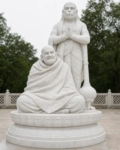 Makrana White Marble Neem Karoli Baba with Hanuman 60in