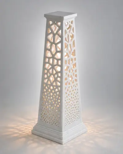 Makrana Marble Pierced Jali Light Column, 20in