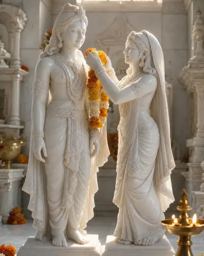 Handcrafted Makrana White Marble Ram-Sita Vivah Pair, 3ft
