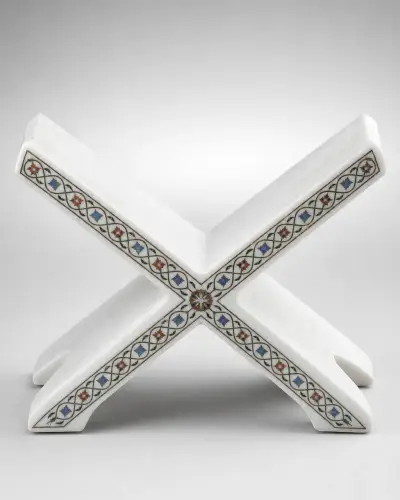 Makrana Marble Rehal Book Rest with Stone Inlay, 13in