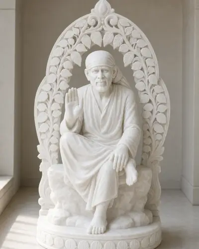 Makrana White Marble Sai Baba Beneath the Neem Canopy, 30 in