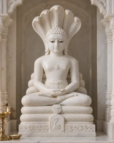 Makrana White Marble Shankheshwar Parshvanath Murti, 21in